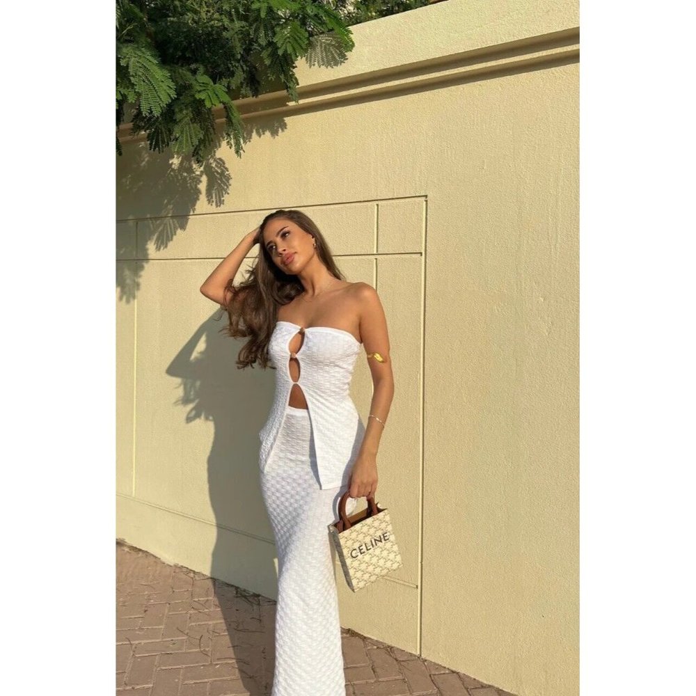 Runaway The Label Taya Maxi Skirt White Textured Jersey - Picture 7 of 7